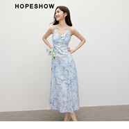 紅袖【暈染花卉】吊帶雪紡連衣裙夏季新款女裝初戀清純超甜裙子 藍花605 M