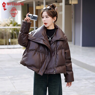 夢(mèng)嬌高級感PU皮短款羽絨服女冬季2025新款歐貨小個(gè)子氣質(zhì)面包服厚外套 咖色 L 建議 [121-130斤]