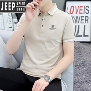 吉普（JEEP）短袖t恤男裝帶領(lǐng)夏季翻領(lǐng)POLO.衫商務(wù)青年半袖上衣服 QY708杏色 M 100-120斤