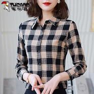 啄木鳥襯衫女襯衣女2025 好棉長(zhǎng)袖時(shí)尚氣質(zhì)上衣秋裝新款格子時(shí)尚潮 3332_黑色-40# XL _建議115-125斤