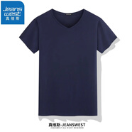 真維斯（JEANSWEST）V領(lǐng)T恤短袖純色汗衫加大碼體恤衫棉打底衫男舒適透氣短袖男T恤衫 藍(lán)色 XL(推薦體重130斤-150斤左右)