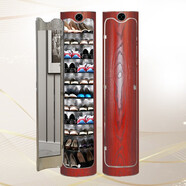 FULINWANJIA 福臨萬(wàn)家 智能360旋轉鞋柜消毒殺菌除臭創(chuàng  )意鞋架圓形圓柱形家用門(mén)口收納省空間 紅色木紋 【智能消毒殺菌】9層141cm高