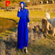皮爾卡丹（pierre cardin）紅色旅拍草原沙漠連衣裙云南西藏旅游度假裙子民族風(fēng)防曬連帽長(zhǎng)裙 藍(lán)色 XL