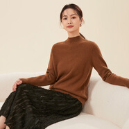 春竹100%綿羊毛半高領(lǐng)簡(jiǎn)約打底衫純色女套衫羊毛衫女上衣 巴黎咖 M 95
