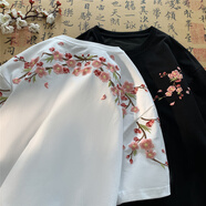 至唯 夏季國潮梅花刺繡圓領(lǐng)短袖t恤男女款情侶休閑半袖新中式上衣服裝 白色 L 【推薦105-120斤】
