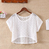 口旋小披肩夏季配吊帶外搭蝙蝠袖短款上衣寬松勾花鏤空針織罩衫遮陽(yáng) 白色蛇花 L L100-115