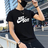 耐克（NIKE） 短袖T恤男裝夏季新款圓領半袖上衣休閑時尚大勾子logo文化T恤衫 AR5007-011/黑色/just do it M