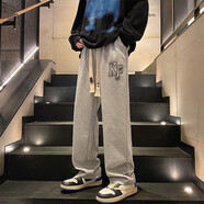 布恩普美式休閑褲子男夏季高街學(xué)生運(yùn)動(dòng)直筒褲春夏男生寬松闊腿衛(wèi)長(zhǎng)褲 灰色（常規(guī)款） XL 【建議體重110-140斤左右】