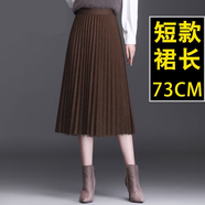 意枕上毛呢網(wǎng)紗兩面穿半身裙中長款女秋冬新款2025高腰亮絲垂感百褶裙子 咖色 兩面穿 裙長73厘米 均碼 適合體重90-145斤