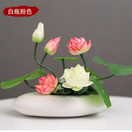中式仿真荷花套裝擺件禪意絹花裝飾假花仿真花蓮花花藝裝飾品擺設(shè) 白瓶+粉色荷花