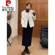皮爾卡丹（pierre cardin）小香風(fēng)毛毛短外套女2025秋冬新款羊羔毛絨加厚皮毛一體短款保暖上 米白色 M