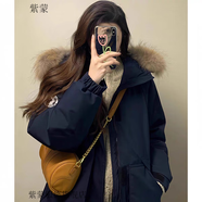 紫蒙羽絨棉服女2024新款短款衣服派克服小個(gè)子棉衣外套冬季羽棉襖絨服 韓版加厚藏青色 L (建議110-125斤)