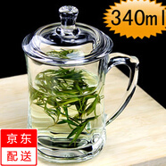 益馨榮耐熱玻璃杯加厚帶蓋茶杯透明帶把水杯泡茶杯 4號340ml