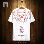 嘯都潮牌短袖國潮中國風(fēng)重工鯉魚刺繡短袖T恤 男小眾設(shè)計(jì)感民族風(fēng)體恤 白色 2XL