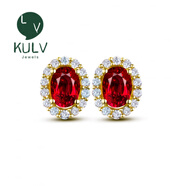 l8k紅寶石耳環(huán)緬甸天l然鴿血耳釘l8K/金鑲嵌鉆石銀甜美 【大款】鴿血紅寶石耳釘 尺寸：9