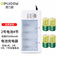 德力普（Delipow）2號(hào)充電電池通用R14/C型中號(hào)二號(hào)充電器套裝適用手電筒/收音機(jī)/玩具等 套裝（808充電器+2號(hào)3000mAh 4節(jié)） x1