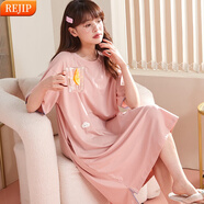 REJIP春夏季新款女士睡裙寬松休閑可愛(ài)短袖長(cháng)裙棉質(zhì)卡通薄款家居服睡衣 AM11622 女XXL