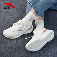 安踏（ANTA）女鞋運動(dòng)鞋跑步鞋女輕便網(wǎng)面透氣軟底減震健身跳繩鞋子 象牙白/香芋紫-1 6(女36.5)