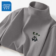 真維斯（Jeanswest）長(zhǎng)袖T恤男冬季新款學(xué)生加絨加厚舒適打底青少年防寒保暖上衣內(nèi)搭 灰色(呆小貓胸標(biāo)) M /170(體重100-120斤左右)