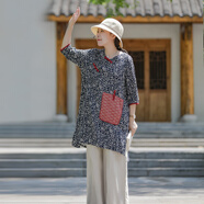 亂在江南民族風棉麻碎花襯衫女中長款夏季新品復古上衣 圖片色 M
