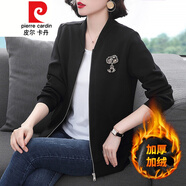 皮爾卡丹 (輕奢高端)棒球服女2021年女士短外套春秋薄款休閑運(yùn)動(dòng)開(kāi)衫夾克春裝西服女針織 黑色-加絨6085 3XL