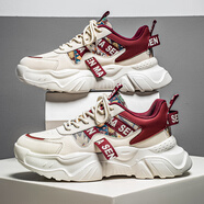 森馬紅色馬年過(guò)年鞋子男款秋2025冬季本命年國風(fēng)透氣老爹跑鞋 米紅 41