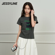 JESSYLINE杰茜萊深灰色正肩短袖t恤女2024夏季新款小個(gè)子短款上衣 商場同款 深灰色 S 160