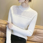 愛(ài)葵茵2025春秋季新款打底衫女毛衣半高領(lǐng)修身蕾絲內搭針織衫上衣打底衣 白色 L null