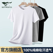 七匹狼t恤男士短袖100%純棉圓領(lǐng)老頭衫夏季半袖打底衫背心運動(dòng)健身汗衫 100%純棉圓領(lǐng)3件黑+白+灰 L (170/95 推薦體重110-130斤)