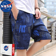 NASA RHUDE夏季短褲男寬松大褲衩沙灘褲潮牌中褲男士休閑短褲男夏天五分褲 888寶藍色 XL (推薦體重110-130斤)