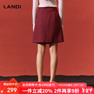 藍地（LANDI）酒紅色小香風(fēng)套裝裙女高腰半身裙短裙秋裝 紅色 M