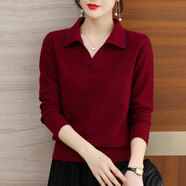 璦優(yōu)霏polo領(lǐng)針織衫女上衣春秋新款減齡毛衣女寬松顯瘦百搭純色打底衫女 453娃娃領(lǐng) 紅色 3XL建議135-145斤左右