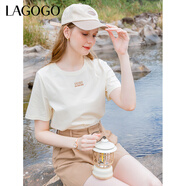 LAGOGO【涼感抗菌】索羅娜短袖T恤女拉谷谷夏季簡(jiǎn)約圓領(lǐng)正肩上衣 米色(T2) S