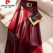 皮爾卡丹（pierre cardin）秋冬2025秋季新款大碼PU皮裙半身裙女遮肚中長款冬季百褶裙A字裙 【5785#】紅色 L