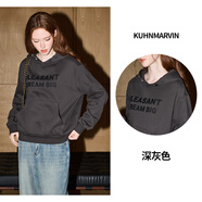 庫恩瑪維（KUHNMARVIN）韓版連帽抽繩衛衣女2024年冬季新款設計感學(xué)院風(fēng)加絨外套K36368 深灰色 S