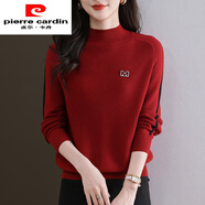 皮爾卡丹秋冬款半高領(lǐng)針織羊毛衫女大碼蝙蝠袖毛衣洋氣套頭上衣長袖打底衫 紅色 M 【建議92-107斤穿】