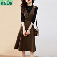 艾妃琳法式溫柔風(fēng)春秋連衣裙長袖2025新款春季女裝高端氣質(zhì)百搭收腰女裙 上衣+背帶裙(送腰帶) 兩件套3075 S 95斤以下