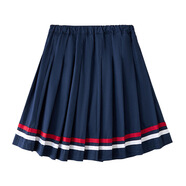 忻悅晴女童藏青色百褶裙春夏新款兒童黑色半身裙子中大童小學(xué)生校服短裙 藍(lán)色老群加紅白條 150 cm