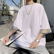 貝吉棋短袖男日系寬松顯瘦T恤夏季新款圓領(lǐng)半袖學(xué)生港風(fēng)體恤 白色 純色 M 