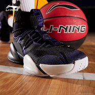 李寧（LI-NING）籃球鞋男鞋新款空襲V PLAYOFF李寧云減震包裹支撐高幫戰(zhàn)靴比賽運(yùn) 標(biāo)準(zhǔn)黑/自由紫-1 40