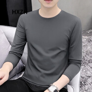 HXZH輕奢男裝 長(zhǎng)袖t恤男圓領(lǐng)春秋時(shí)尚休閑體恤純色百搭打底衫上衣潮流 碳灰色 XL (130-145斤)