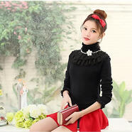 元恒嘉2023韓版秋冬新款女套頭百搭長(cháng)袖針織衫蕾絲花邊扣鉆修身彈力打底 黑色    3821 均碼 90-145斤