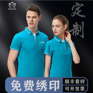 柚衫 企業(yè)polo工作服定制t恤衫短袖翻領(lǐng)團隊班服訂做工衣聚會(huì )圖案印字刺繡衣服logo 孔 藍 L