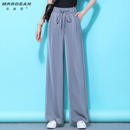 馬迪安 2022夏季新款闊腿褲女高腰垂感冰絲長褲醋酸寬松銅氨絲休閑褲直筒褲女褲子 灰藍色【常規(guī)】 L【105-115斤】