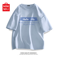 名創(chuàng)優(yōu)品（MINISO）2件裝短袖t恤男夏季純白色重磅純棉寬松半袖男生百搭休閑大碼體恤 【重磅純棉】冰川藍(向往生活) M 170 (30天質量問題全額退)