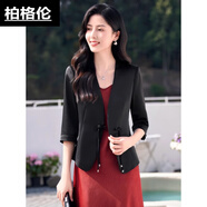 柏格倫醋酸面料女裝小西裝白色夏天外套女夏季薄款2024新款七分袖感短款 黑色 中式中國風(fēng)盤扣西裝外套 3XL 建議130-140斤