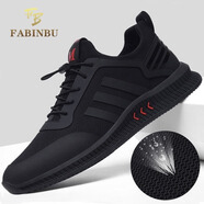 法賓布（fabinbu）輕奢男鞋夏季2025新款防滑網(wǎng)面鞋子男運動透氣防臭男士休閑鞋 黑紅-網(wǎng)面透氣 41