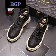 BGP潮牌歐美風(fēng)新款潮流時尚百搭男高幫英倫風(fēng)中幫短靴男鞋增高休閑鞋 黑色標(biāo)準(zhǔn)版 42