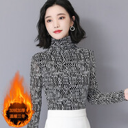 VIAFRR香港潮牌時(shí)尚氣質(zhì)打底衫女秋冬洋氣春秋新款個(gè)性加絨加厚高領(lǐng)上衣 黑白格子（加絨款） 3XL（126斤-135斤）