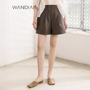 WANDIAN婉甸棕褐色短褲夏季新品A型休閑短褲腳口翻邊1232P15RS2 棕褐色 XS